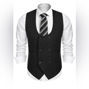 NWT Men's Black Double-Breasted Vest slim fit Xl